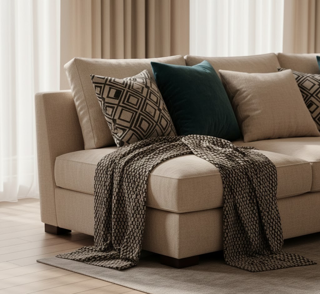 Soft linen throw in natural beige