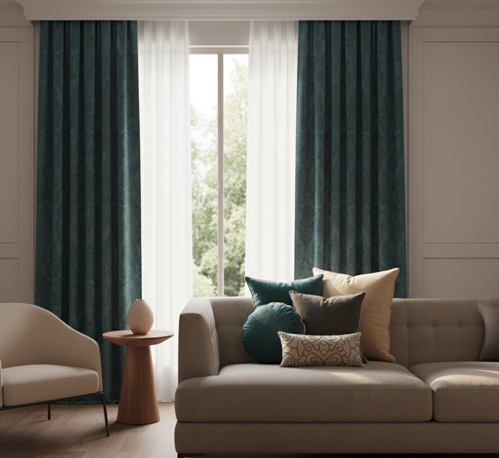 Elegant living room with decorative textiles