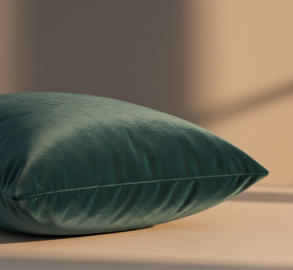 Deep teal velvet cushion with elegant texture