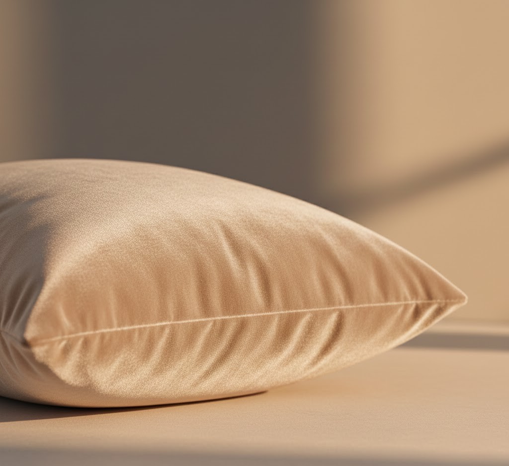 Champagne colored velvet cushion