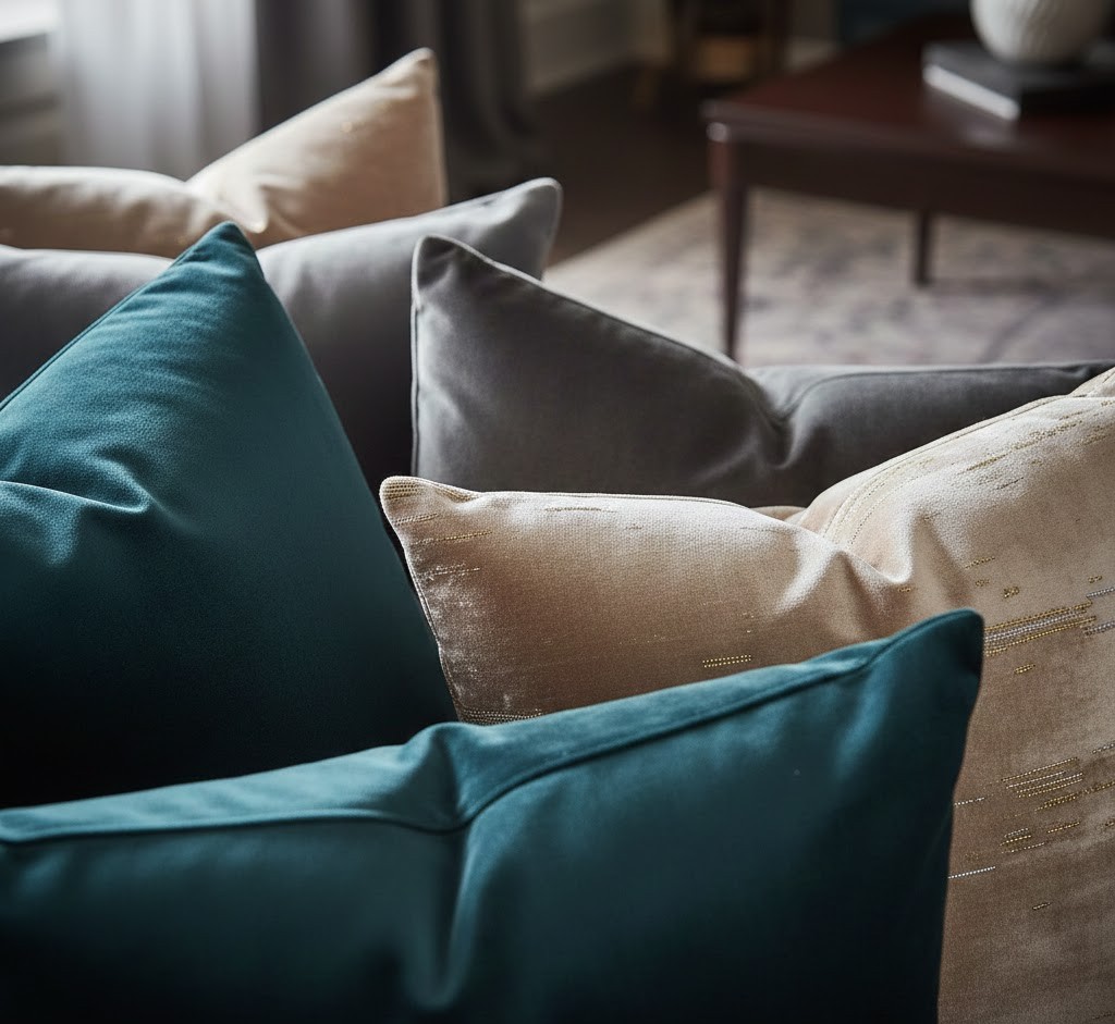 Luxurious velvet cushions in rich colors