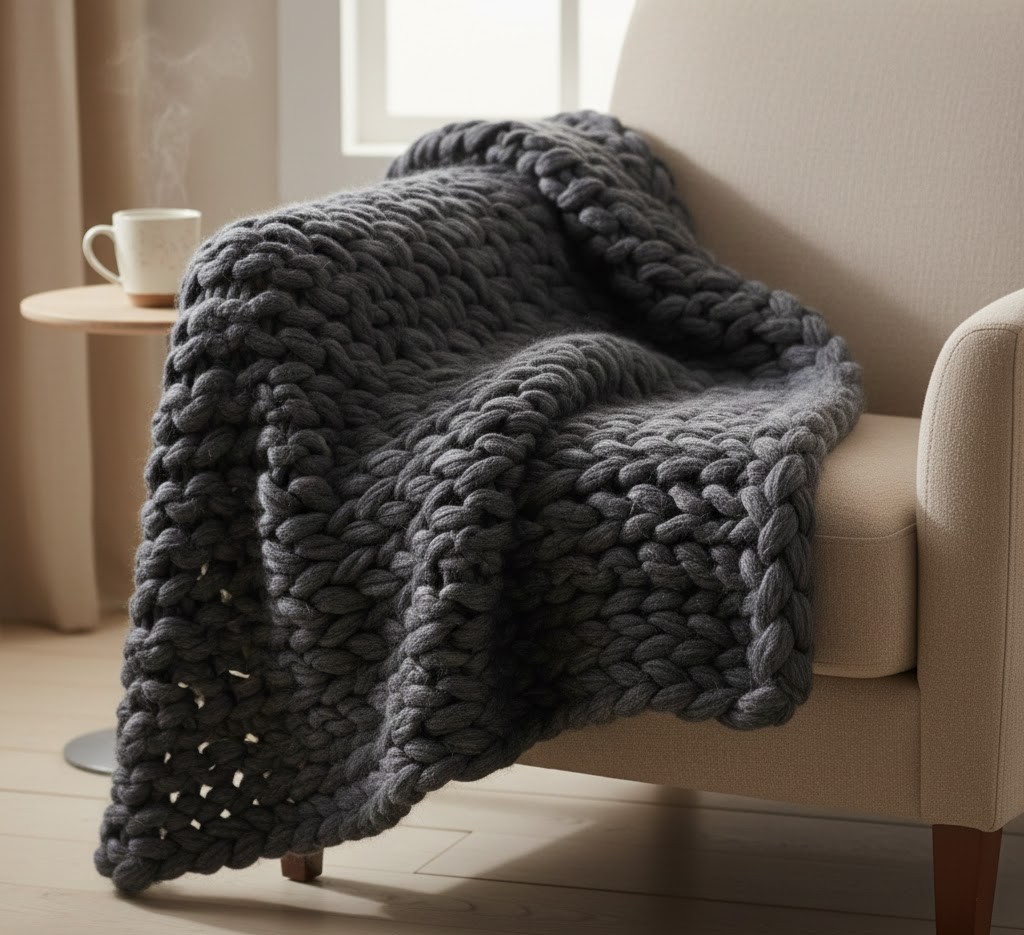 Warm wool blanket in charcoal gray